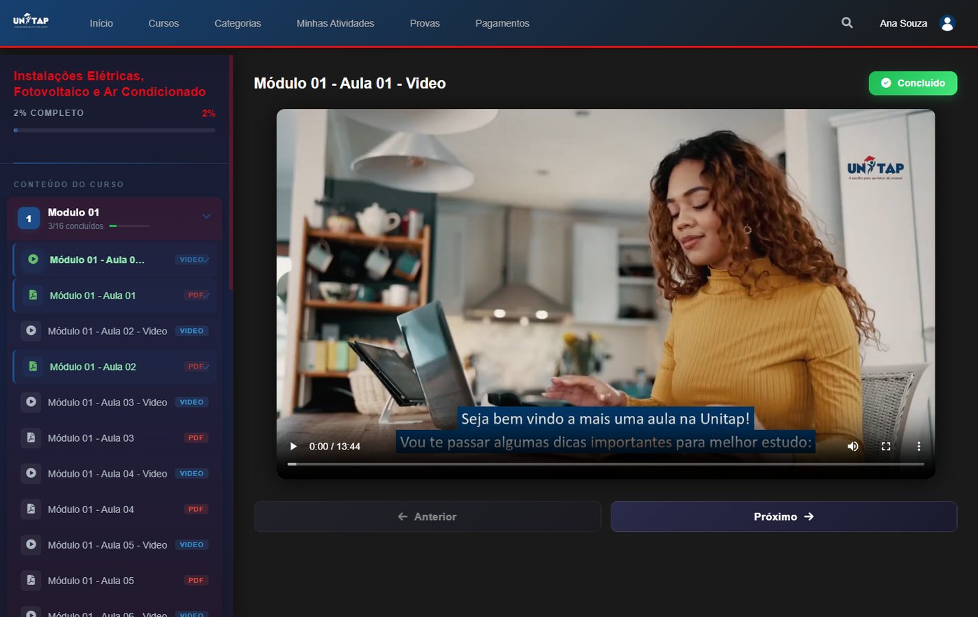 Aula aberta na plataforma Unitap: vídeo, lista de aulas e progresso
